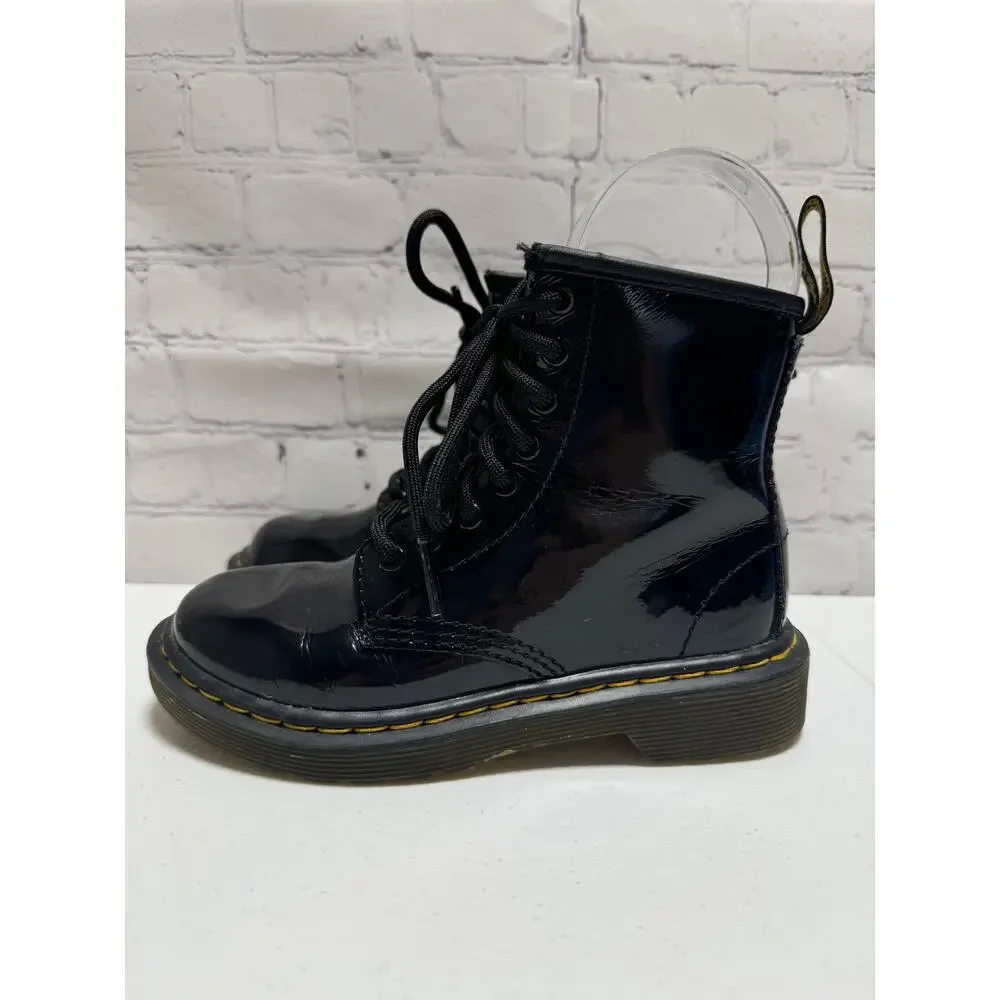 Dr. Martens Airwair AW004 Patent Leather Black Boots side zipper Kids size 12 - Picture 1 of 14